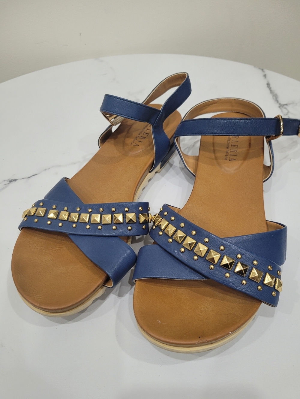 Forleria Italian Brand Blue & Gold Leather Sandal Size: 6.5US